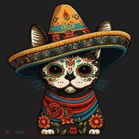 Mexican Cinco De Mayo Sugar Skull Sombrero Cat Golf Towel thumb 3