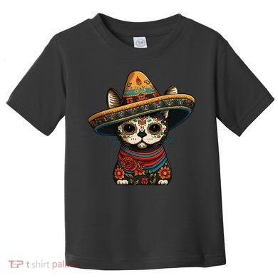 Mexican Cinco De Mayo Sugar Skull Sombrero Cat Toddler T-Shirt