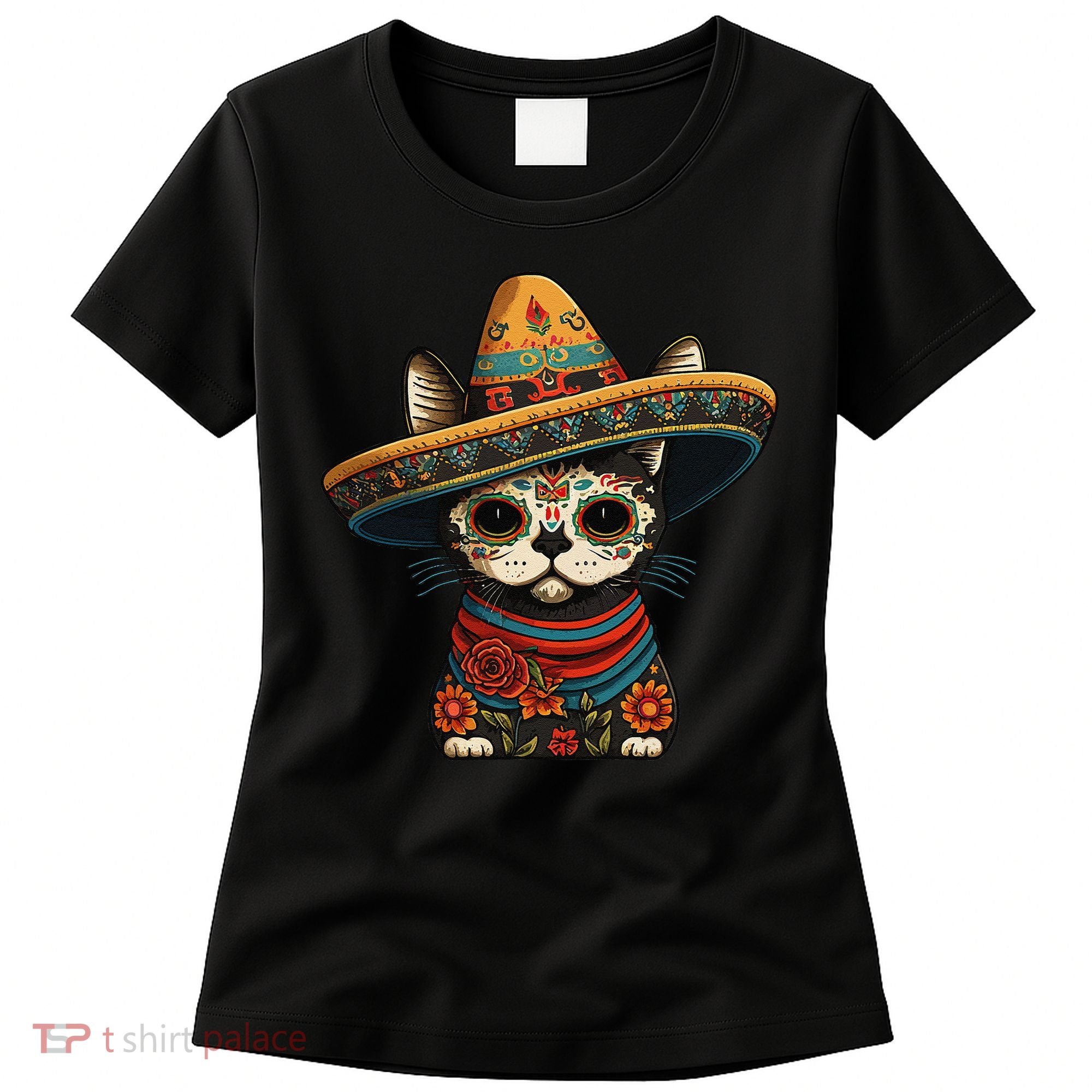 Mexican Cinco De Mayo Sugar Skull Sombrero Cat Women's T-Shirt