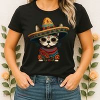 Mexican Cinco De Mayo Sugar Skull Sombrero Cat Women's T-Shirt thumb 2