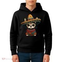 Mexican Cinco De Mayo Sugar Skull Sombrero Cat Kids Hoodie thumb 4