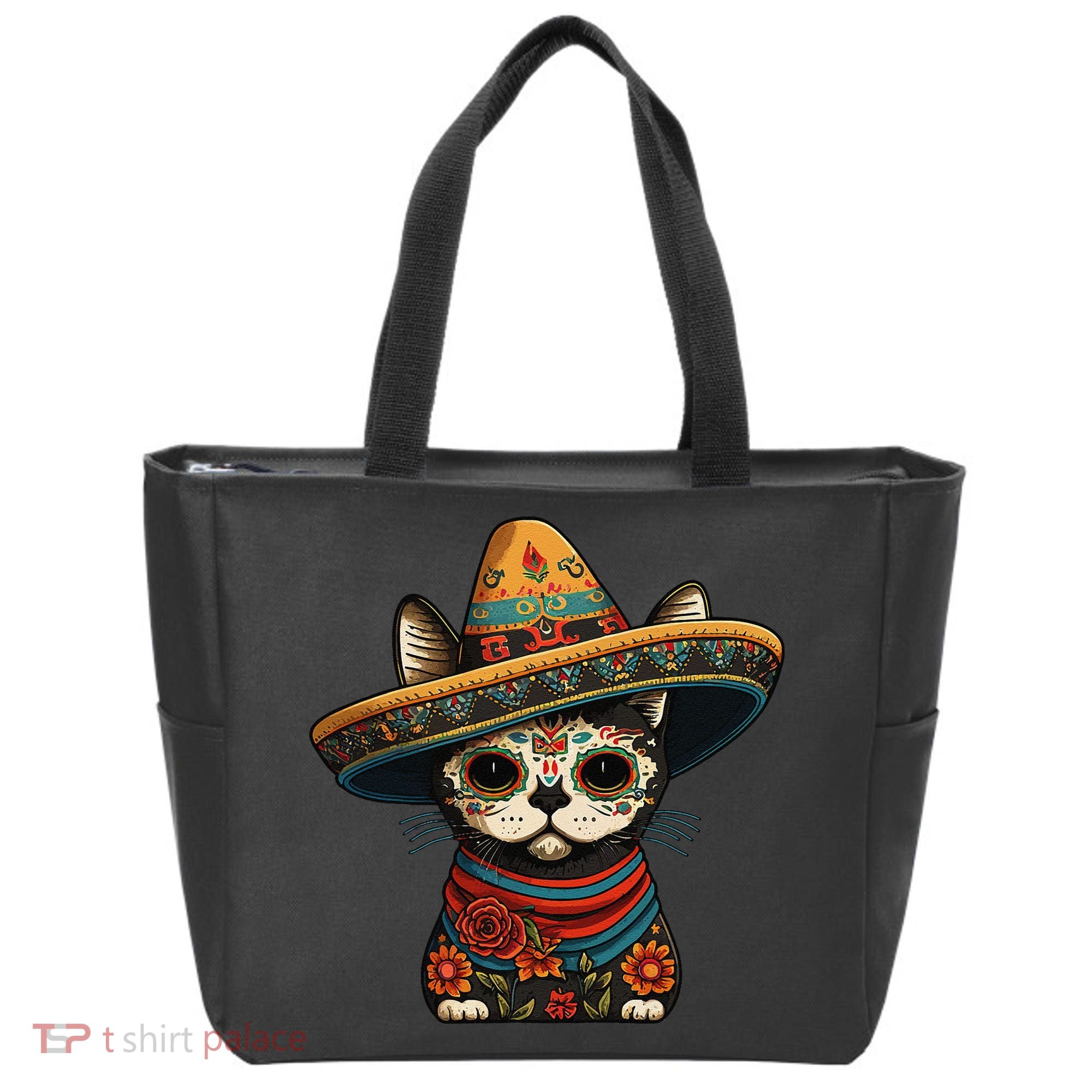 Mexican Cinco De Mayo Sugar Skull Sombrero Cat Tote Bag