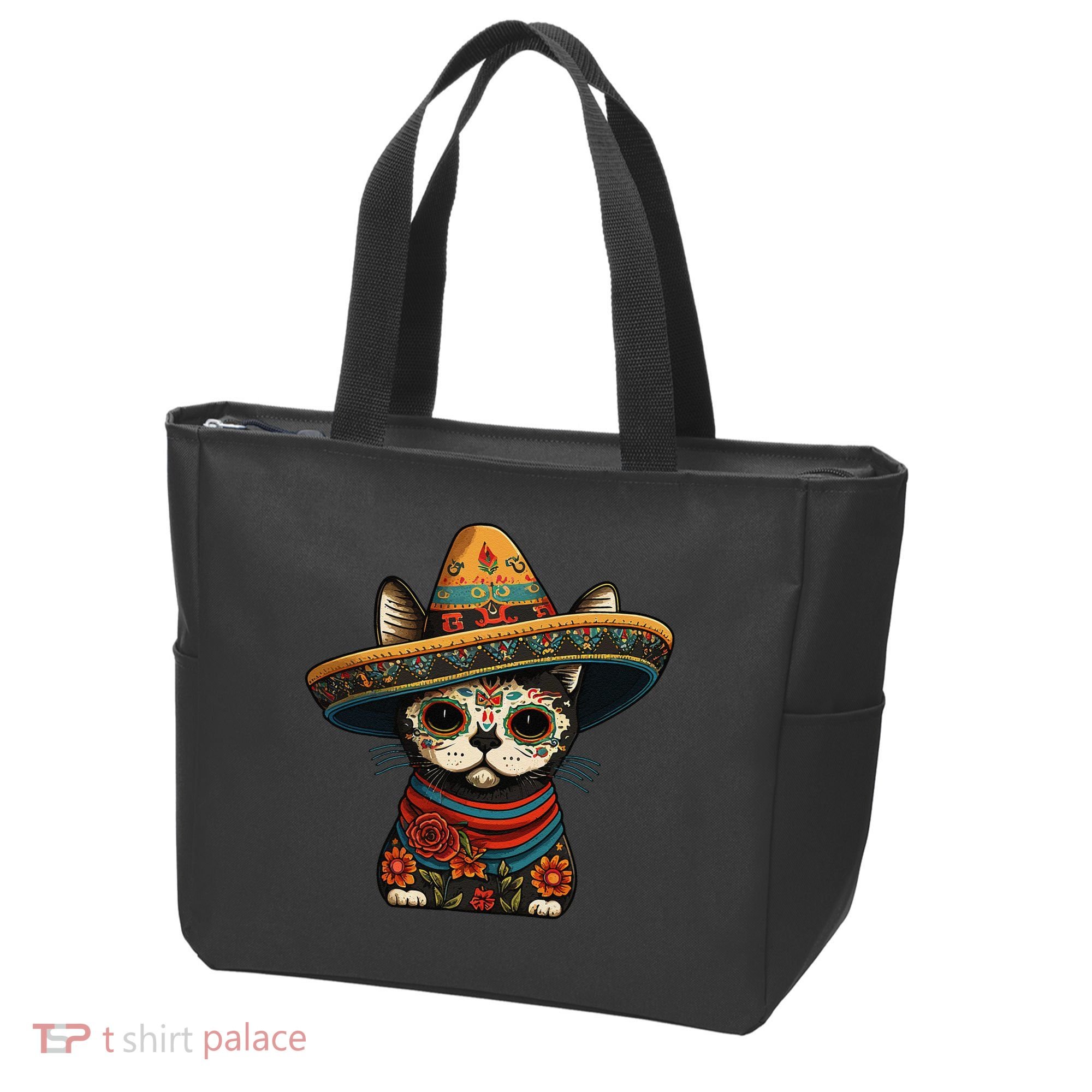 Mexican Cinco De Mayo Sugar Skull Sombrero Cat Tote Bag