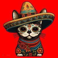Mexican Cinco De Mayo Sugar Skull Sombrero Cat Santa Hat thumb 1