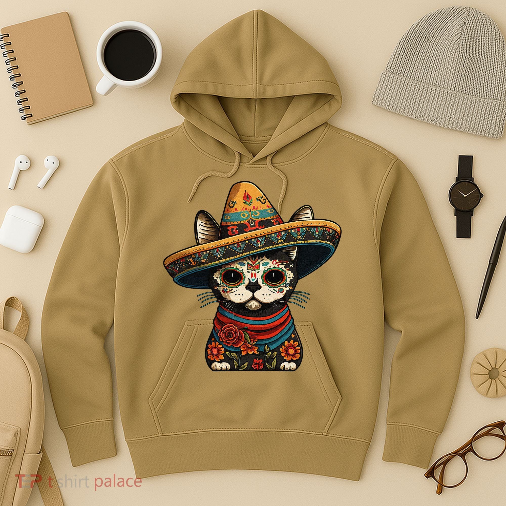 Mexican Cinco De Mayo Sugar Skull Sombrero Cat Hoodie