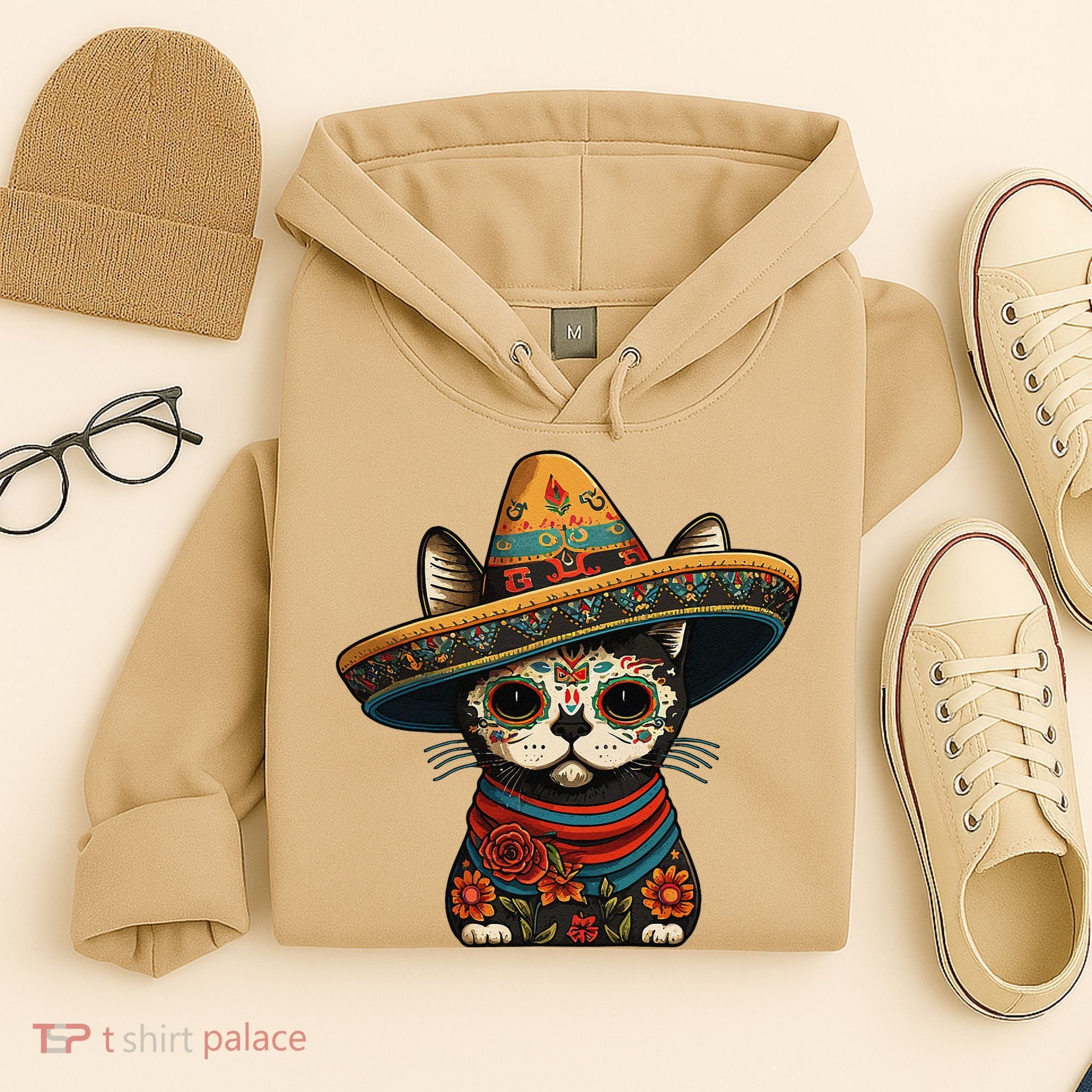 Mexican Cinco De Mayo Sugar Skull Sombrero Cat Hoodie