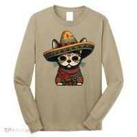 Mexican Cinco De Mayo Sugar Skull Sombrero Cat Long Sleeve Shirt thumb 0