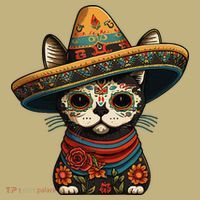 Mexican Cinco De Mayo Sugar Skull Sombrero Cat Long Sleeve Shirt thumb 2