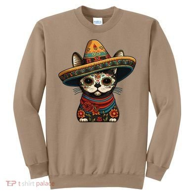 Mexican Cinco De Mayo Sugar Skull Sombrero Cat Sweatshirt
