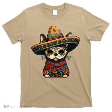 Mexican Cinco De Mayo Sugar Skull Sombrero Cat T-Shirt