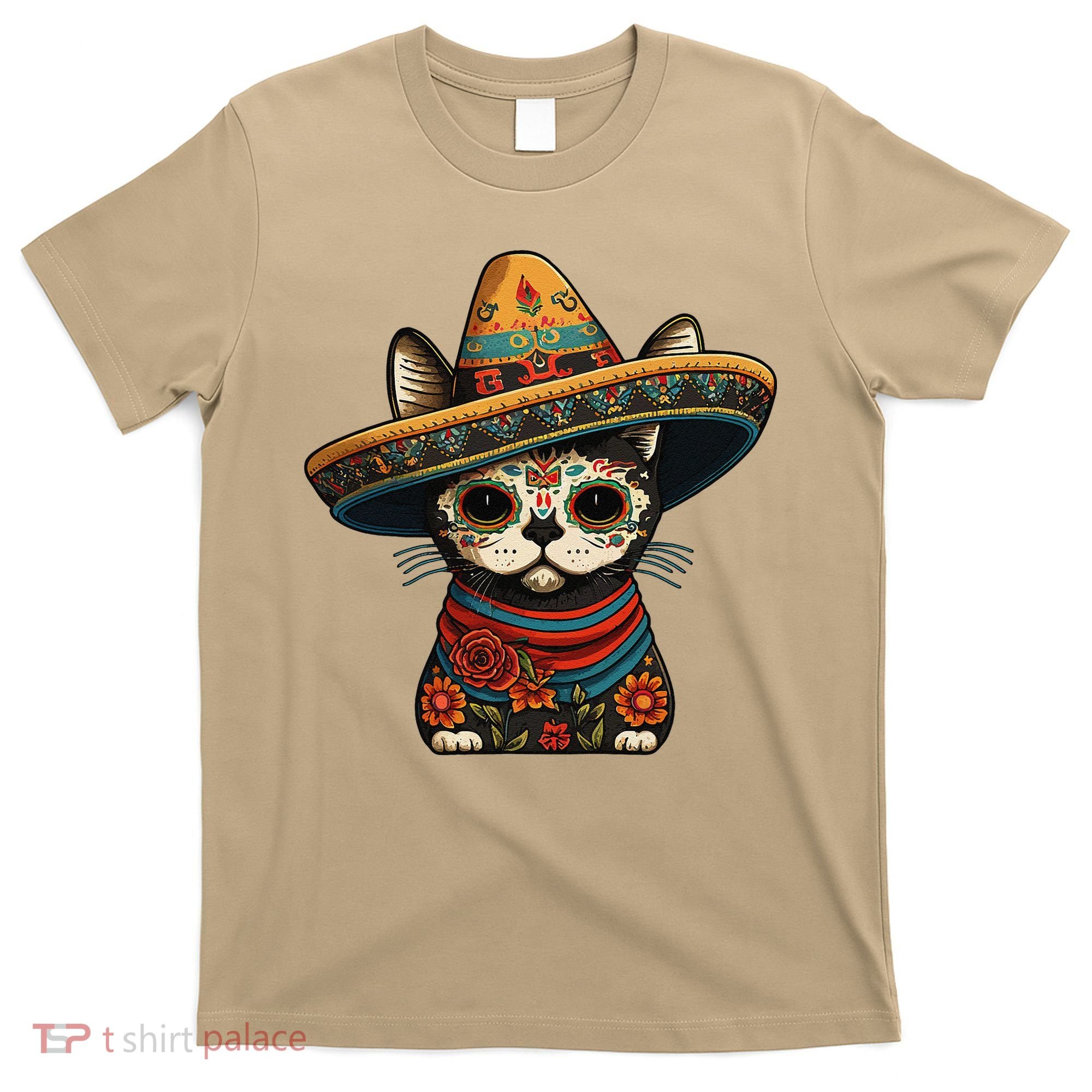 Mexican Cinco De Mayo Sugar Skull Sombrero Cat T-Shirt