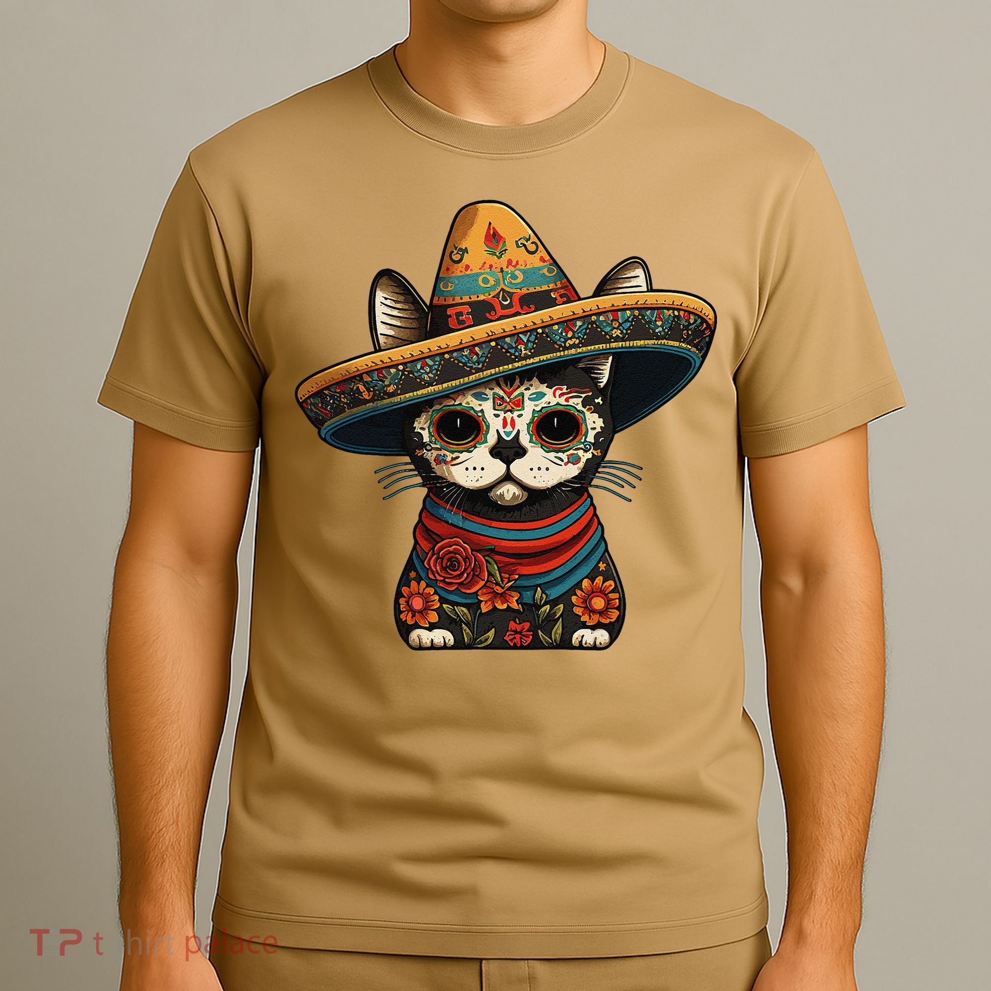 Mexican Cinco De Mayo Sugar Skull Sombrero Cat T-Shirt