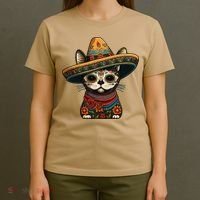 Mexican Cinco De Mayo Sugar Skull Sombrero Cat T-Shirt thumb 4