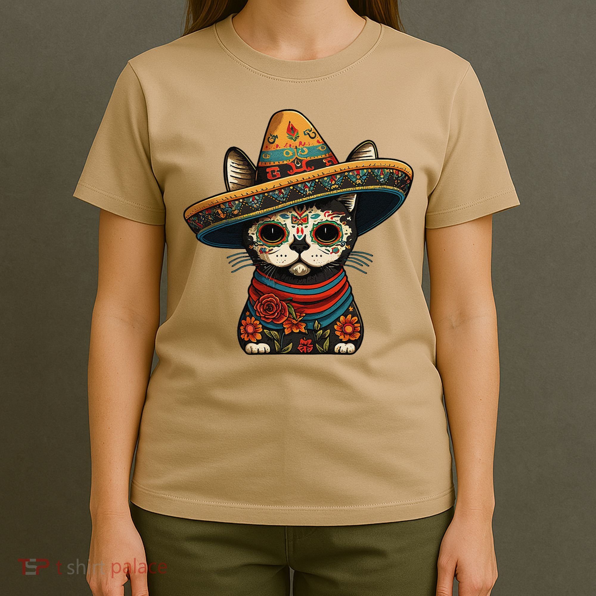 Mexican Cinco De Mayo Sugar Skull Sombrero Cat T-Shirt