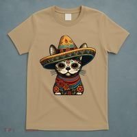 Mexican Cinco De Mayo Sugar Skull Sombrero Cat T-Shirt thumb 5
