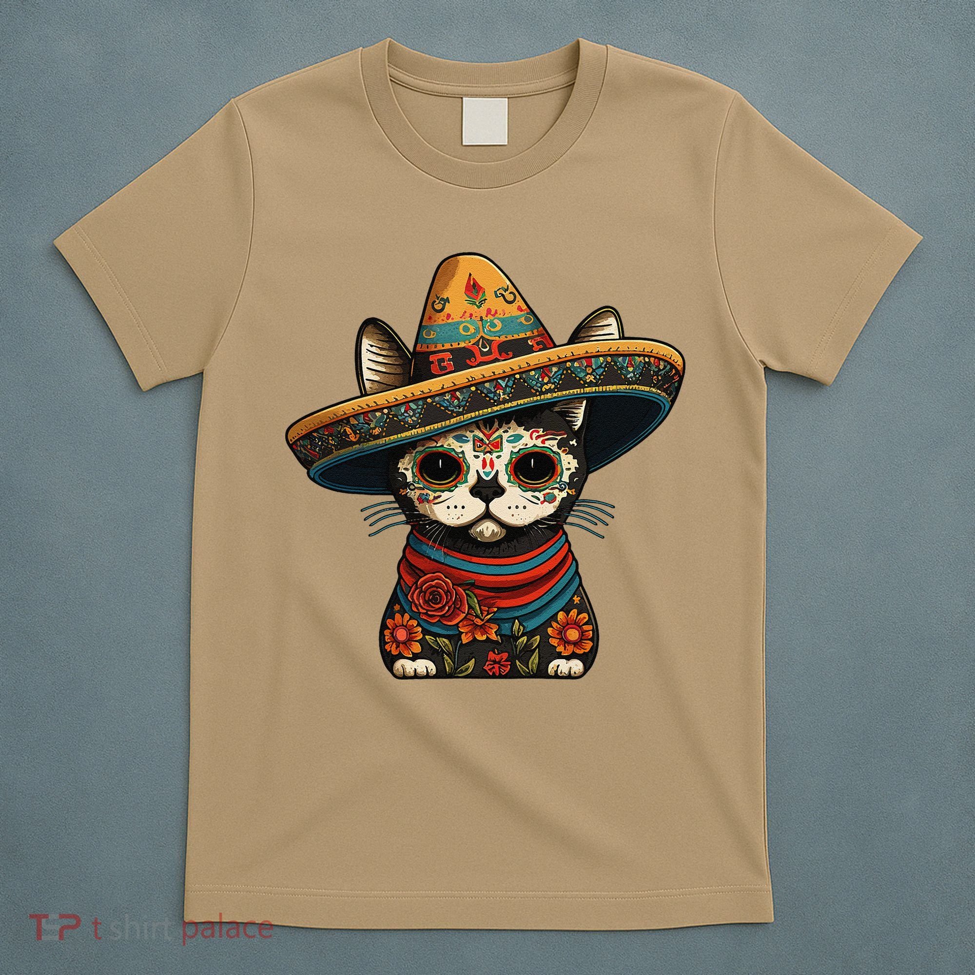 Mexican Cinco De Mayo Sugar Skull Sombrero Cat T-Shirt