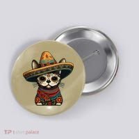 Mexican Cinco De Mayo Sugar Skull Sombrero Cat Button thumb 0