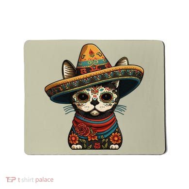Mexican Cinco De Mayo Sugar Skull Sombrero Cat Mousepad