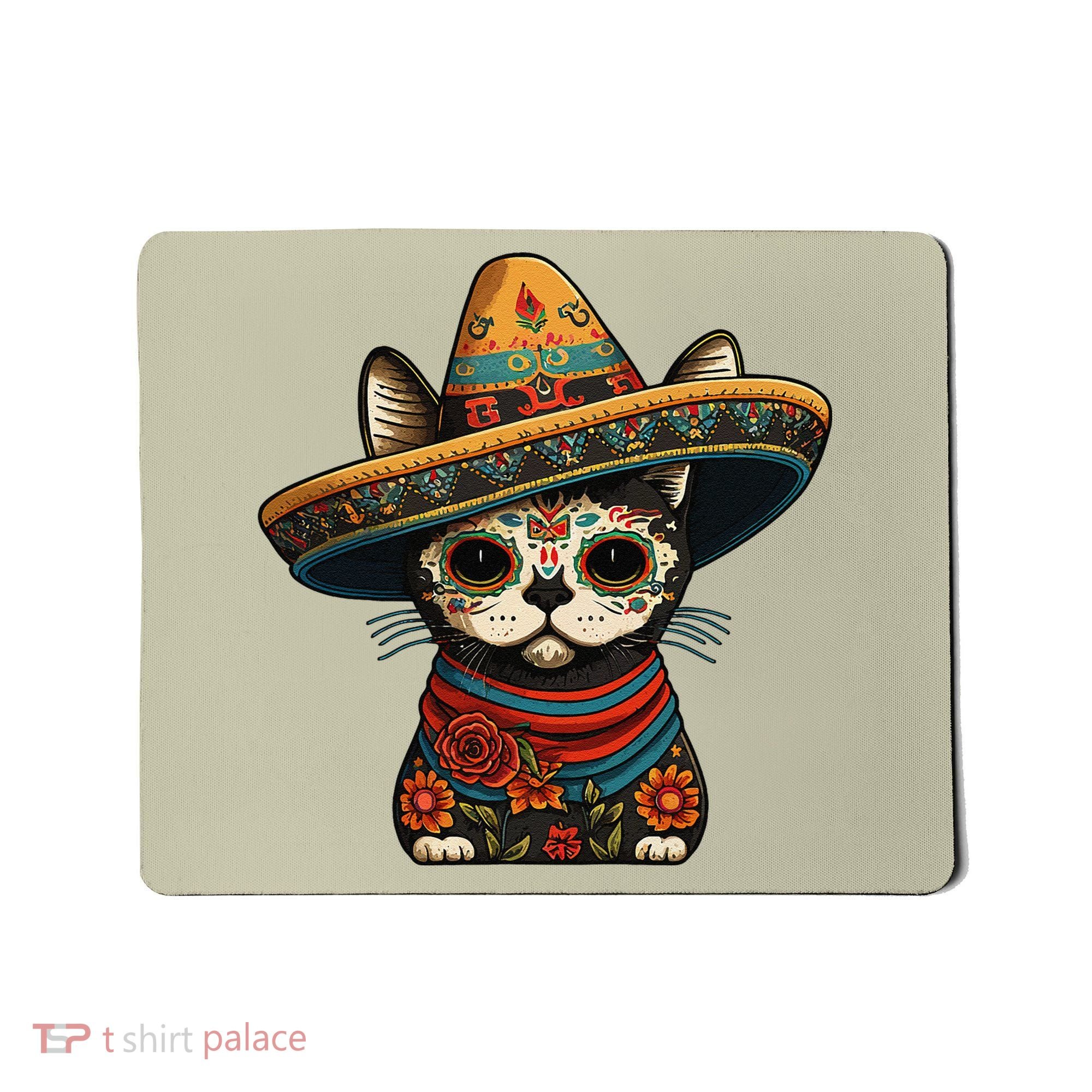 Mexican Cinco De Mayo Sugar Skull Sombrero Cat Mousepad