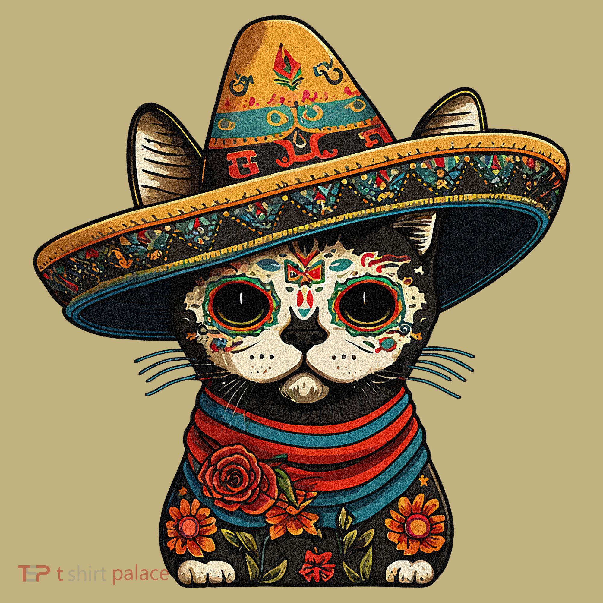 Mexican Cinco De Mayo Sugar Skull Sombrero Cat Kids T-Shirt