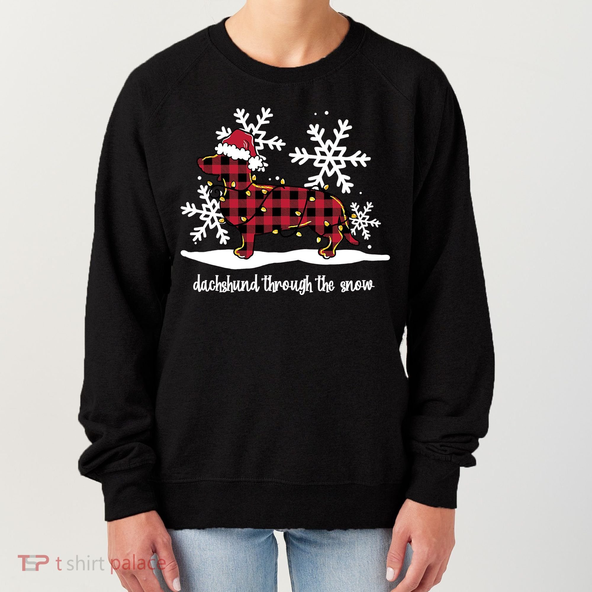 Merry Christmas Dachshund Dog Through The Snow Women's Sweatshirt