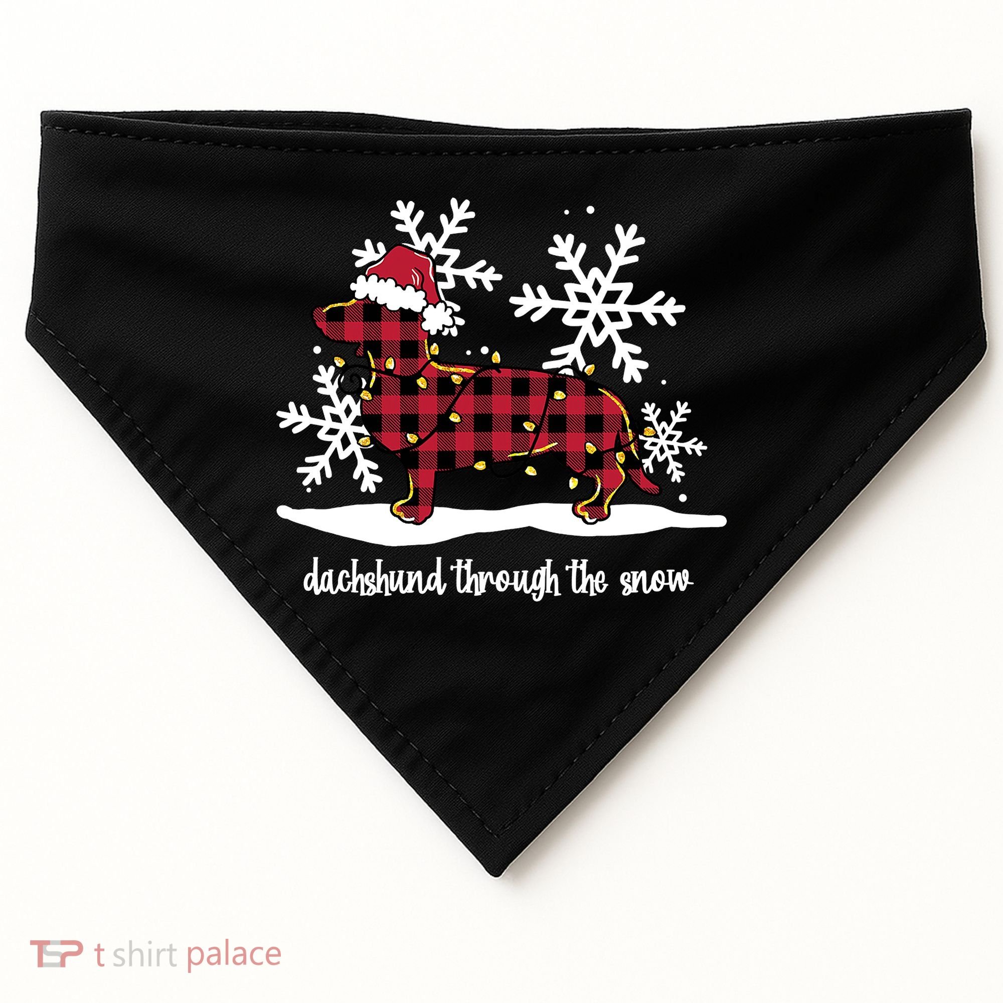 Merry Christmas Dachshund Dog Through The Snow USA-Made Doggie Bandana