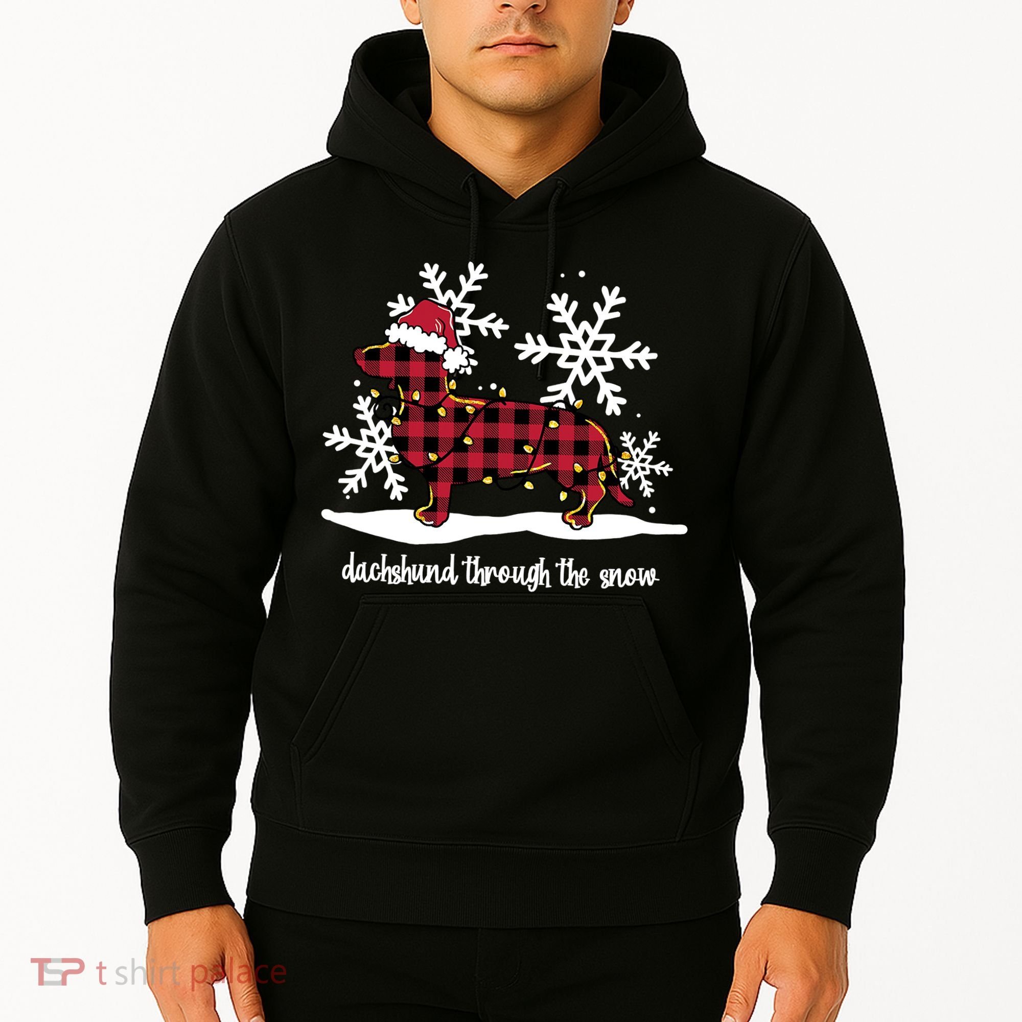 Merry Christmas Dachshund Dog Through The Snow Hoodie