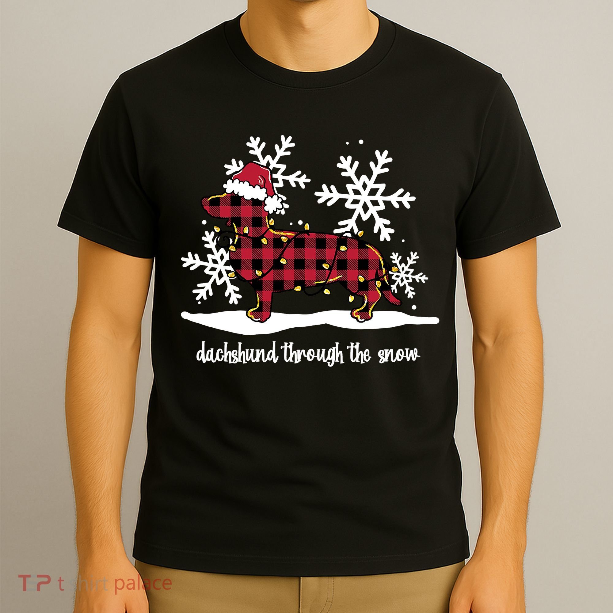 Merry Christmas Dachshund Dog Through The Snow T-Shirt