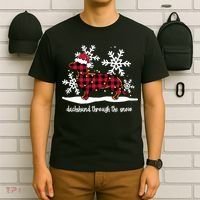 Merry Christmas Dachshund Dog Through The Snow T-Shirt thumb 6