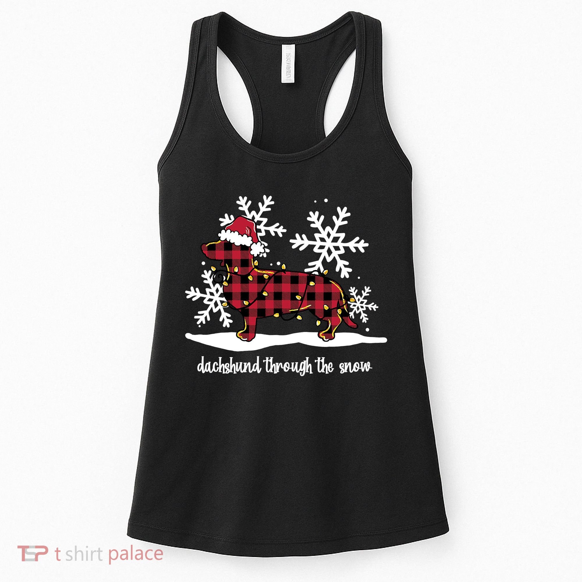 Merry Christmas Dachshund Dog Through The Snow Women's Tank Top