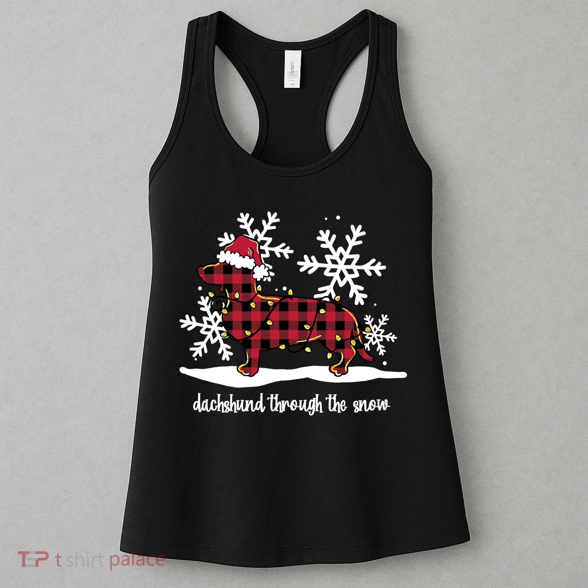 Merry Christmas Dachshund Dog Through The Snow Women's Tank Top