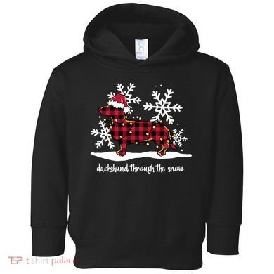 Merry Christmas Dachshund Dog Through The Snow Toddler Hoodie
