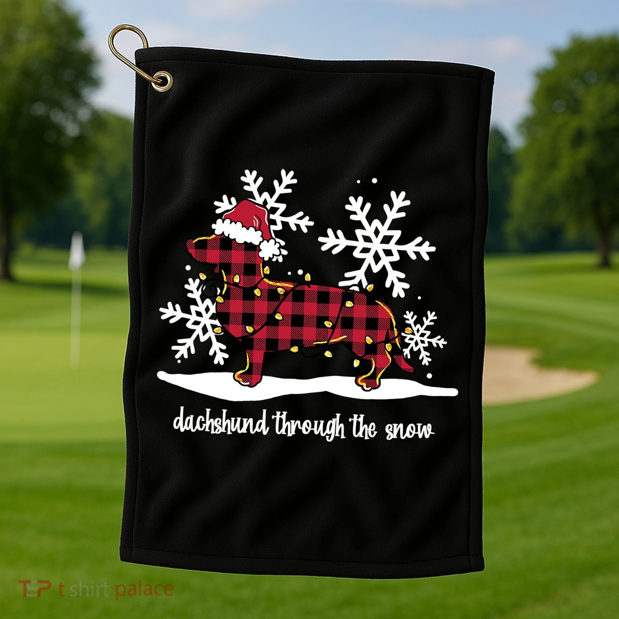 Merry Christmas Dachshund Dog Through The Snow Golf Towel