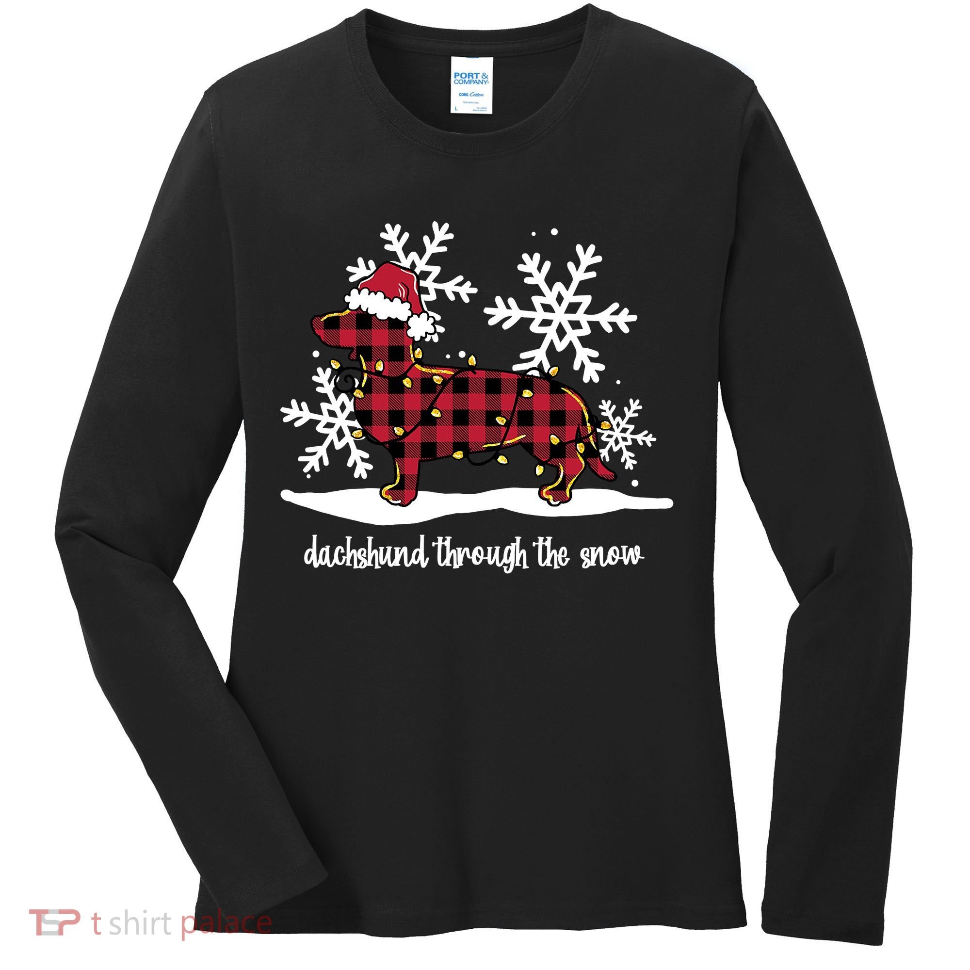 Merry Christmas Dachshund Dog Through The Snow Women's Long Sleeve Shirt