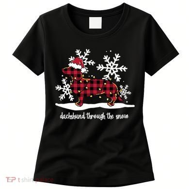 Merry Christmas Dachshund Dog Through The Snow Women's T-Shirt