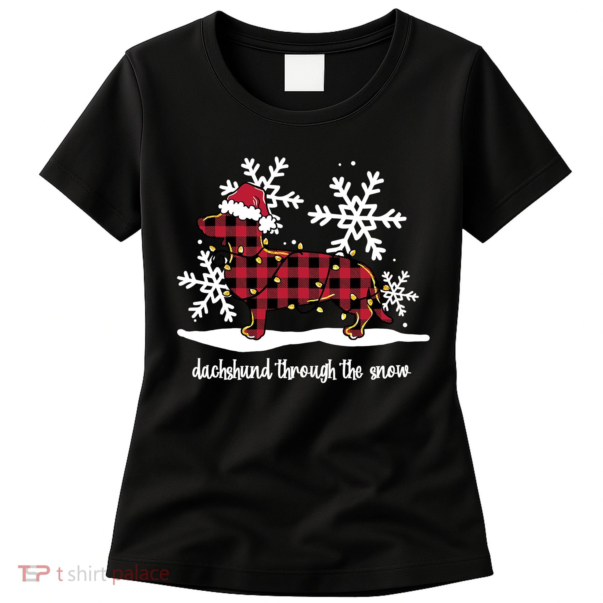 Merry Christmas Dachshund Dog Through The Snow Women's T-Shirt