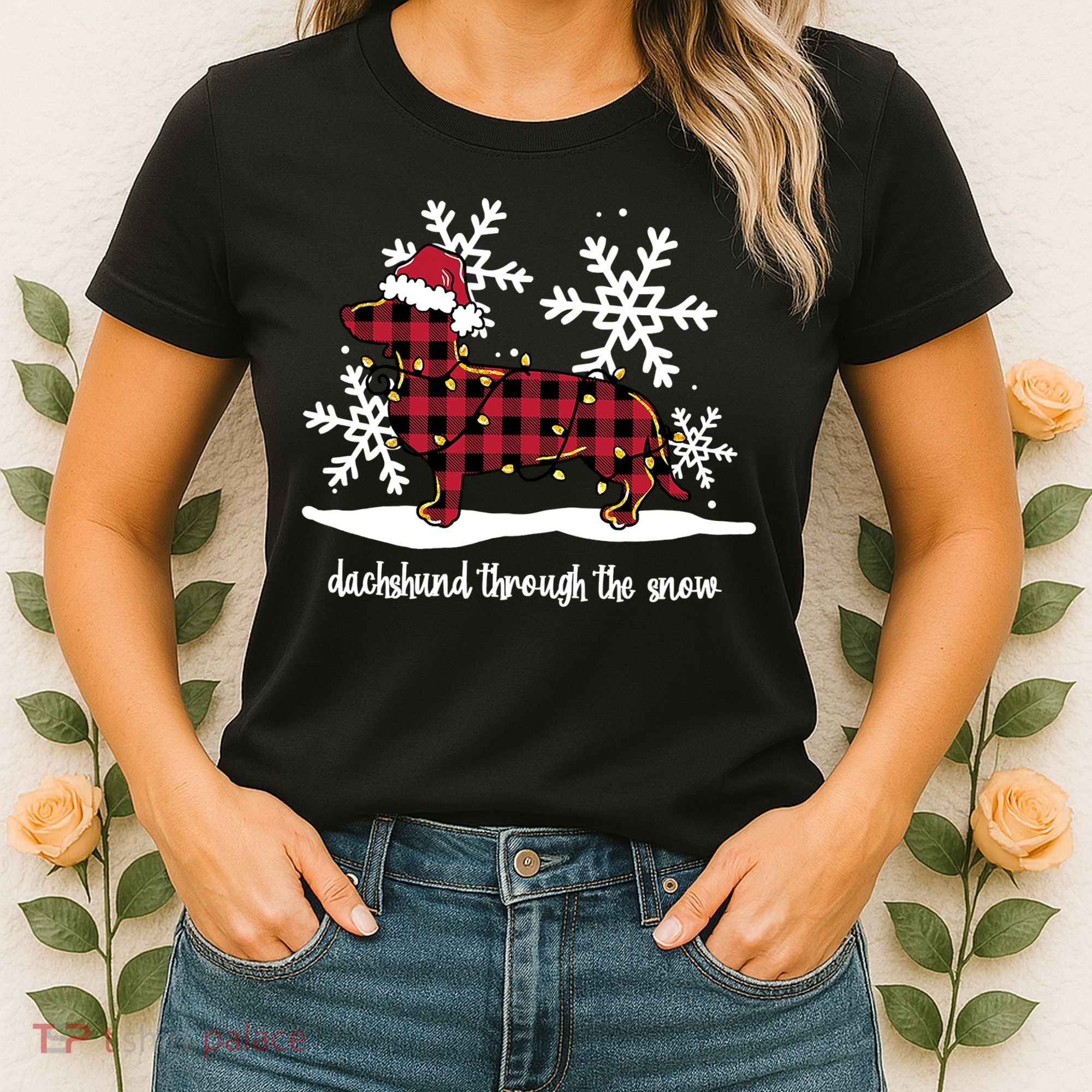 Merry Christmas Dachshund Dog Through The Snow Women's T-Shirt