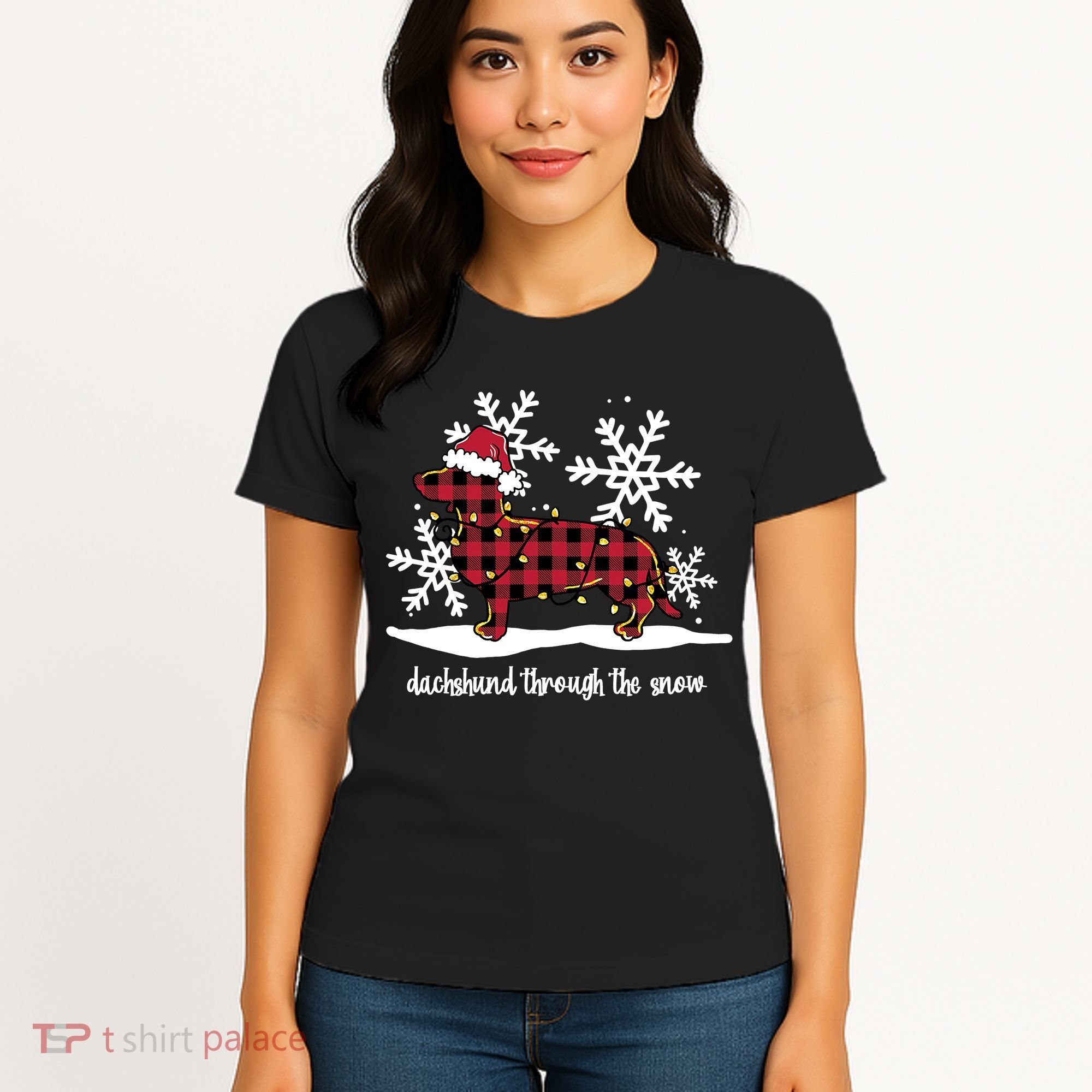 Merry Christmas Dachshund Dog Through The Snow Women's T-Shirt