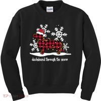 Merry Christmas Dachshund Dog Through The Snow Kids Sweatshirt thumb 0
