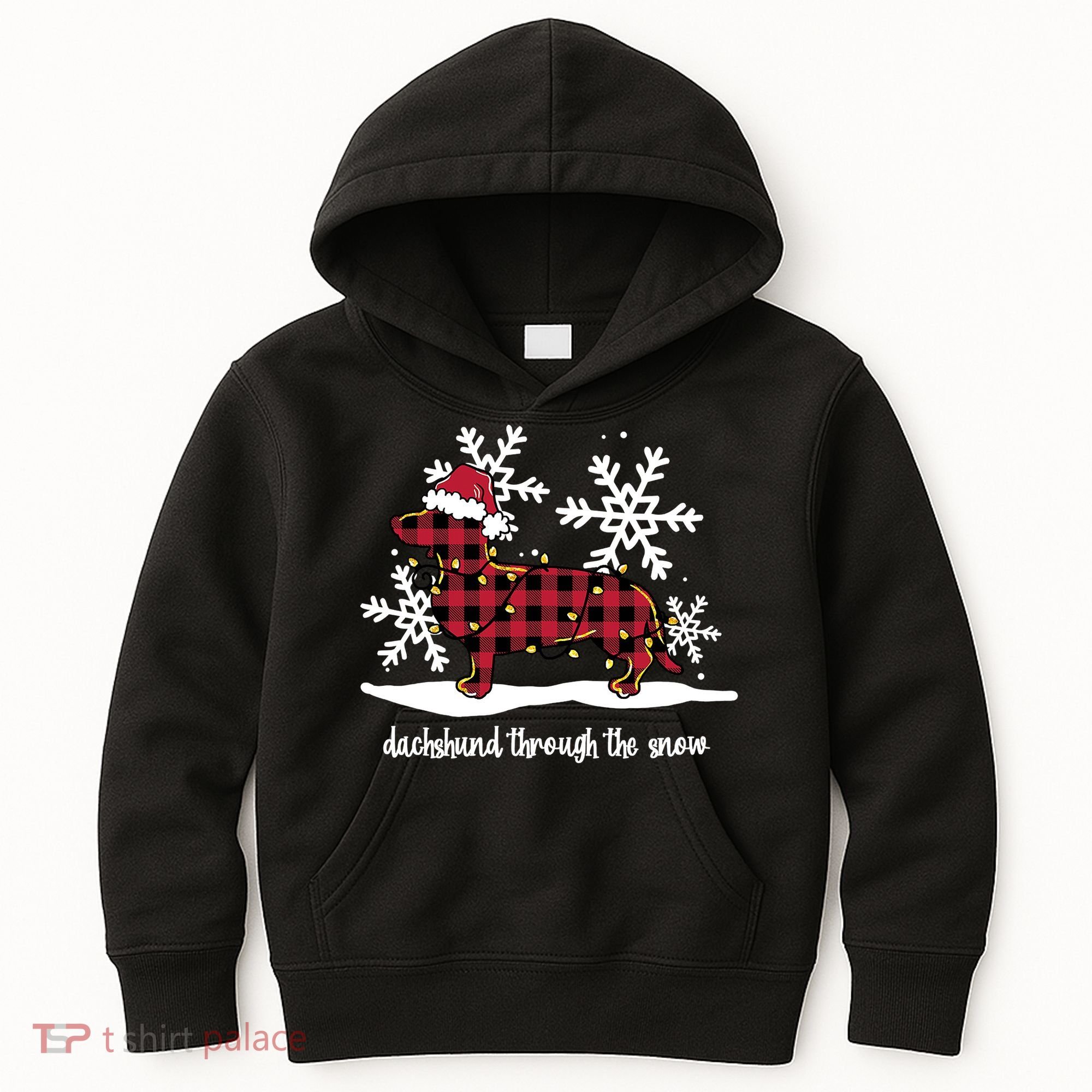 Merry Christmas Dachshund Dog Through The Snow Kids Hoodie