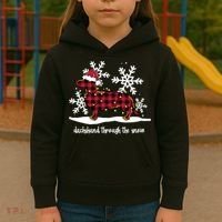 Merry Christmas Dachshund Dog Through The Snow Kids Hoodie thumb 3