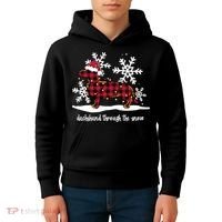 Merry Christmas Dachshund Dog Through The Snow Kids Hoodie thumb 4