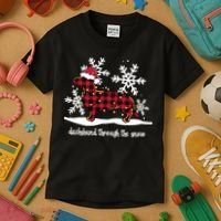 Merry Christmas Dachshund Dog Through The Snow Kids T-Shirt thumb 3