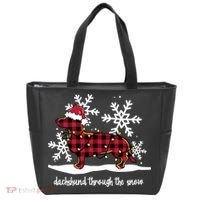 Merry Christmas Dachshund Dog Through The Snow Tote Bag thumb 0