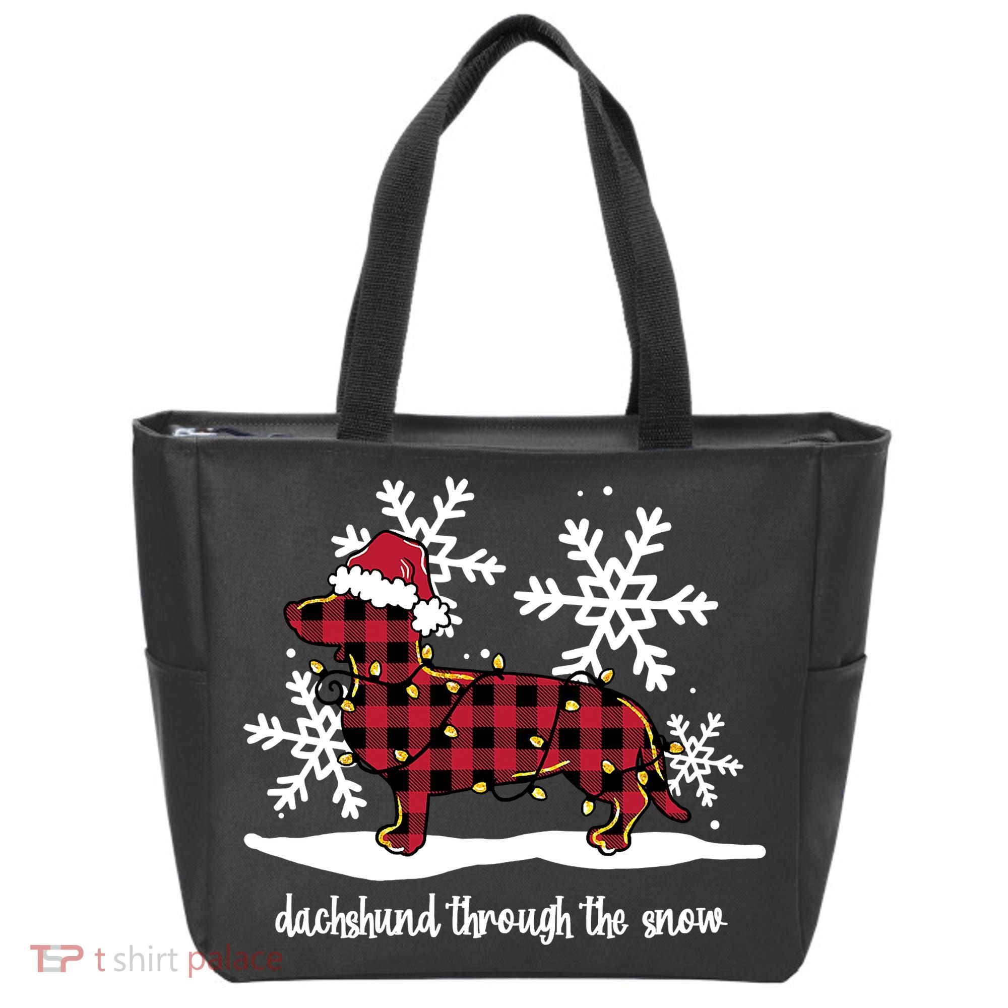 Merry Christmas Dachshund Dog Through The Snow Tote Bag