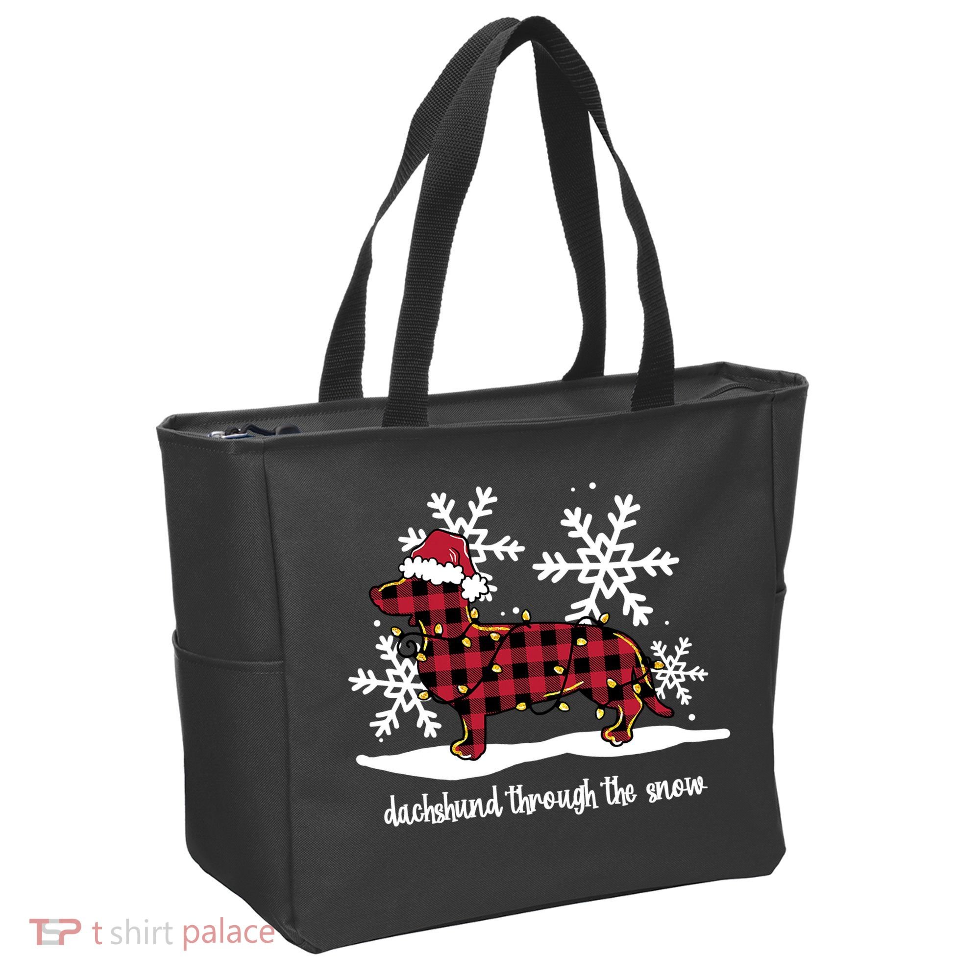 Merry Christmas Dachshund Dog Through The Snow Tote Bag