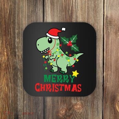 Merry Christmas Dino Holiday Coaster