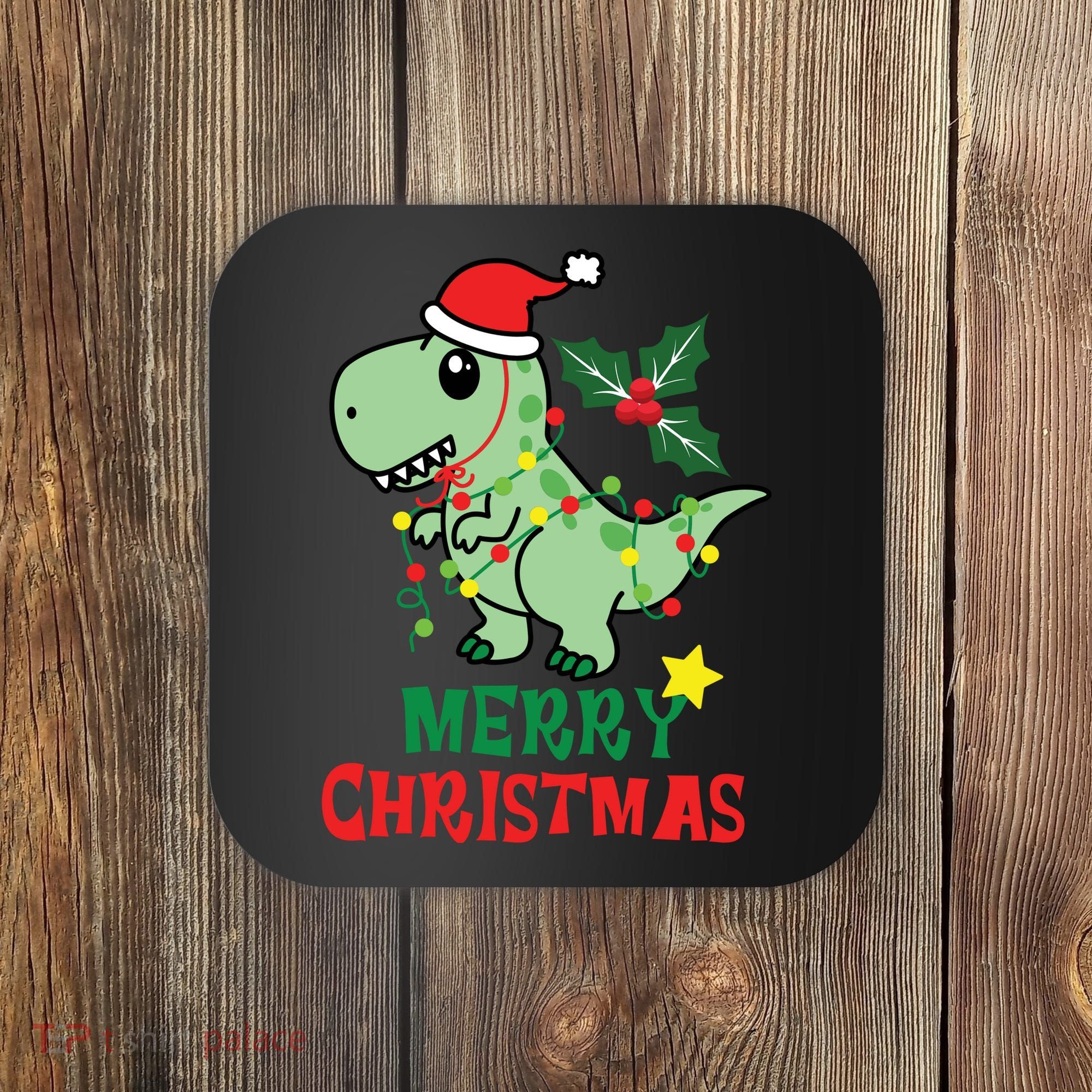 Merry Christmas Dino Holiday Coaster