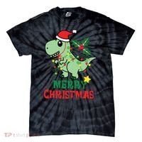 Merry Christmas Dino Holiday Tie-Dye T-Shirt thumb 0
