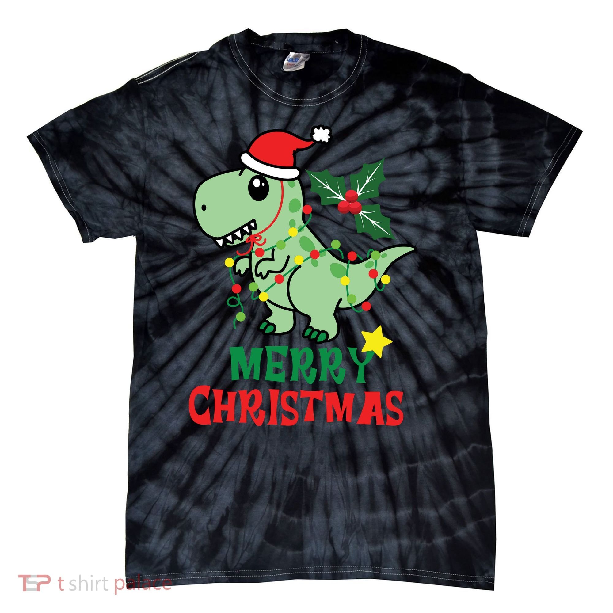 Merry Christmas Dino Holiday Tie-Dye T-Shirt